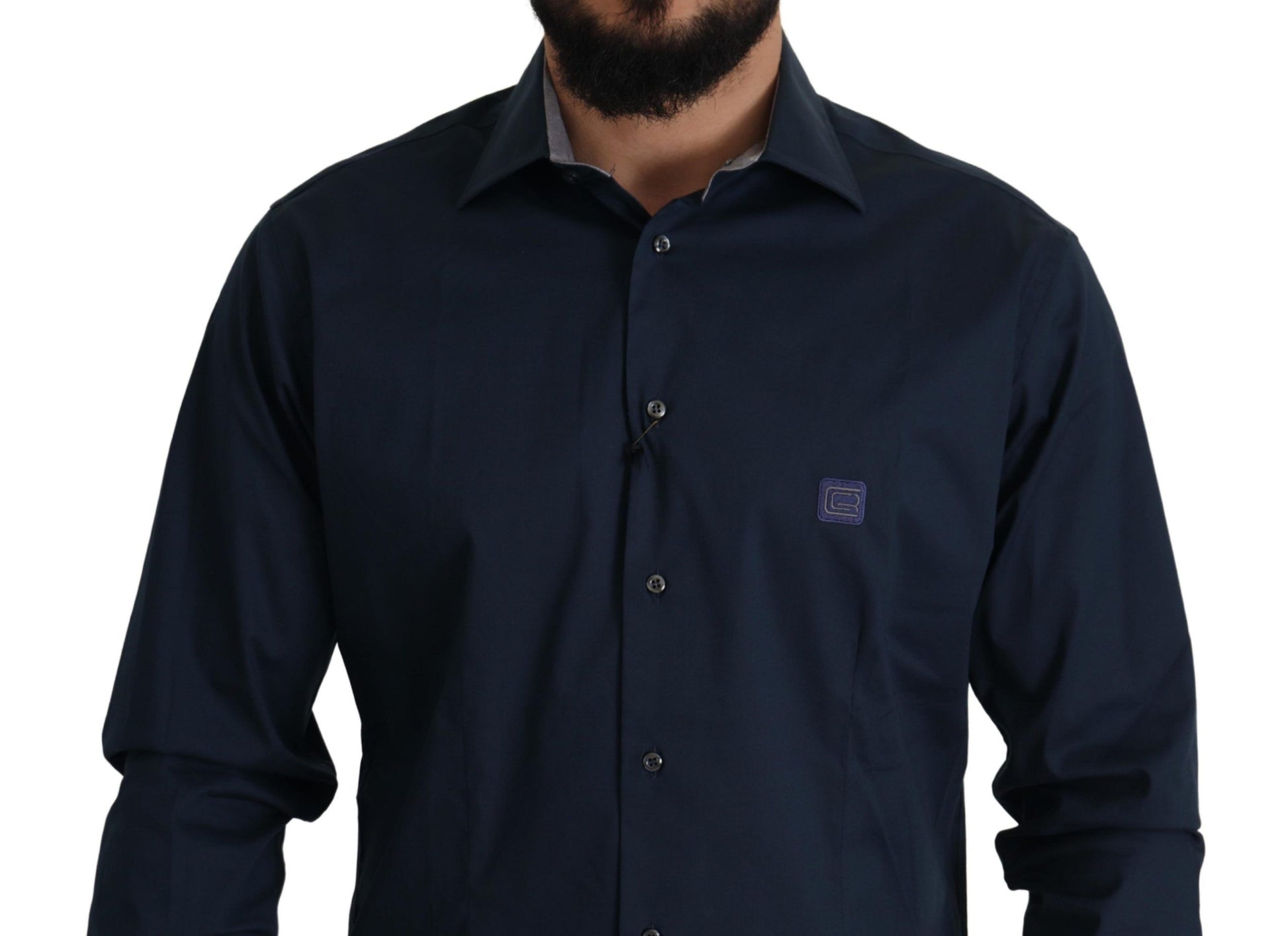 Camisa de vestir de algodón azul marino Elegance