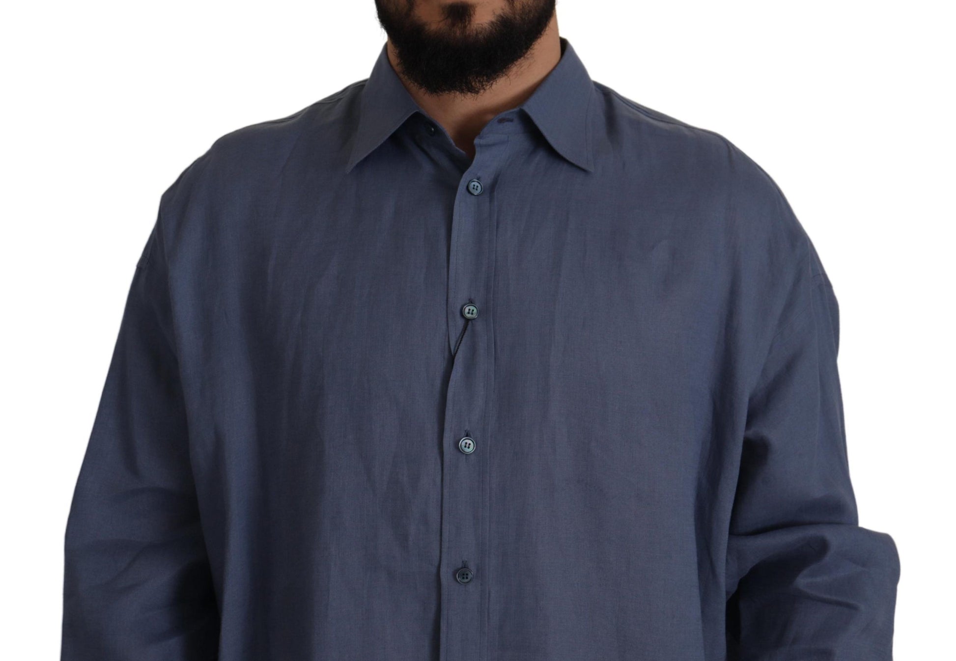 Camisa de vestir elegante de lino azul oscuro