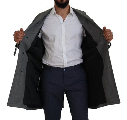 Elegante grijze geruite trenchcoat