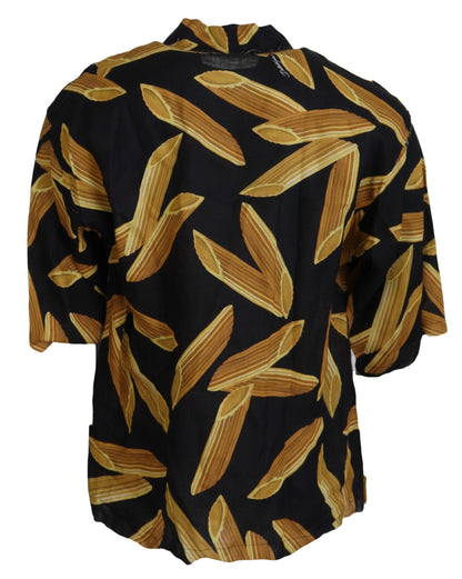 Camisa de lino negra con estampado Penne Rigate