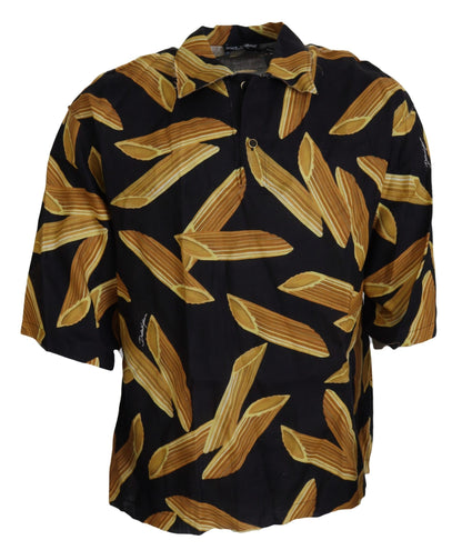 Camisa de lino negra con estampado Penne Rigate