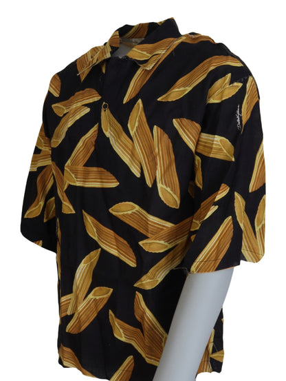 Camisa de lino negra con estampado Penne Rigate