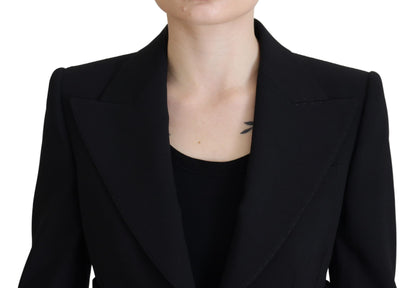 Elegant Black Stretch Wool Blazer