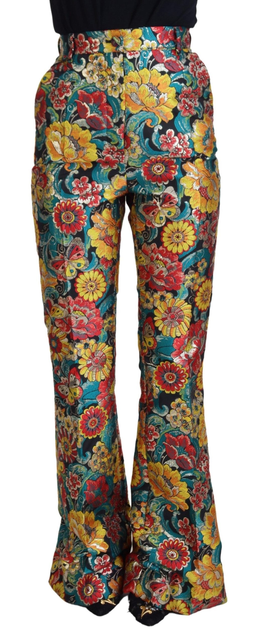 Elegantes pantalones tejidos multicolores