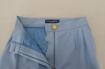 Pantalón elegante en mezcla de lana y seda azul claro