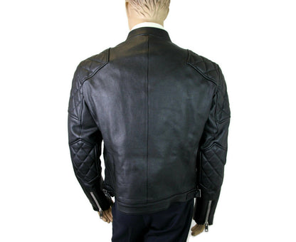 BurberryChaqueta biker acolchada con rombos de cuero negro de hombre