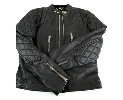 BurberryChaqueta biker acolchada con rombos de cuero negro de hombre