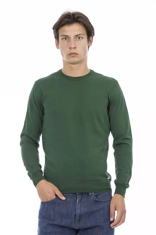 Jersey elegante con cuello redondo de algodón verde