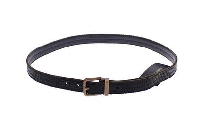 Elegant Blue Leather-Cotton Blend Men's Belt