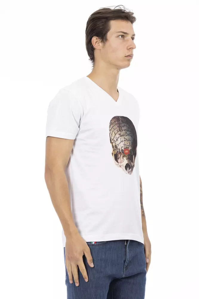 Elegante camiseta blanca con cuello en V y estampado elegante