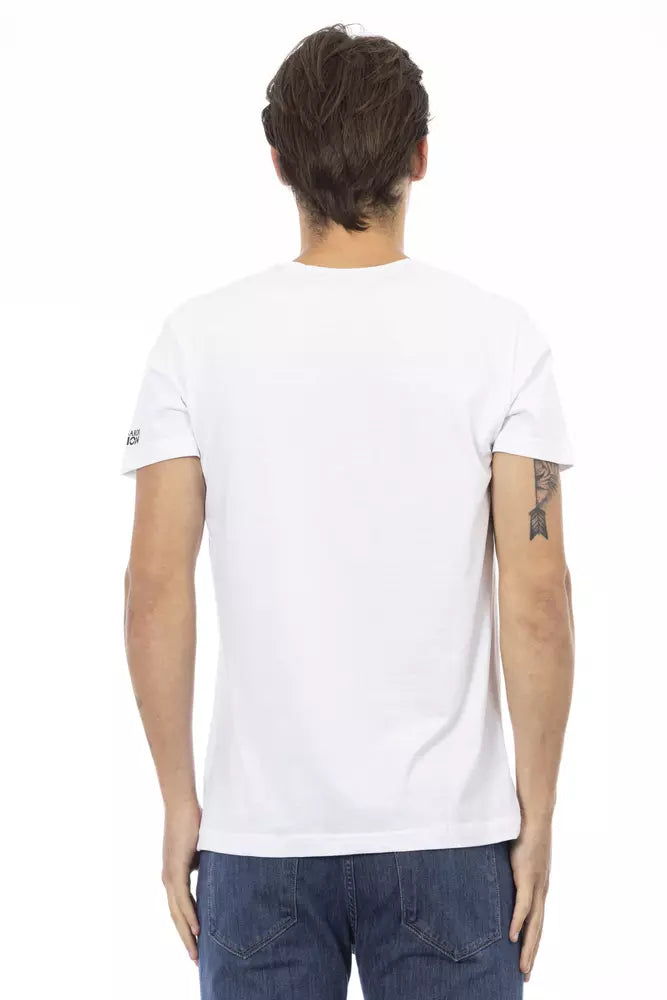 Elegante camiseta blanca con cuello en V y estampado elegante