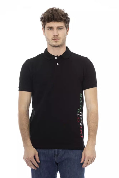 Klassiek zwart katoenen poloshirt met chique borduursel