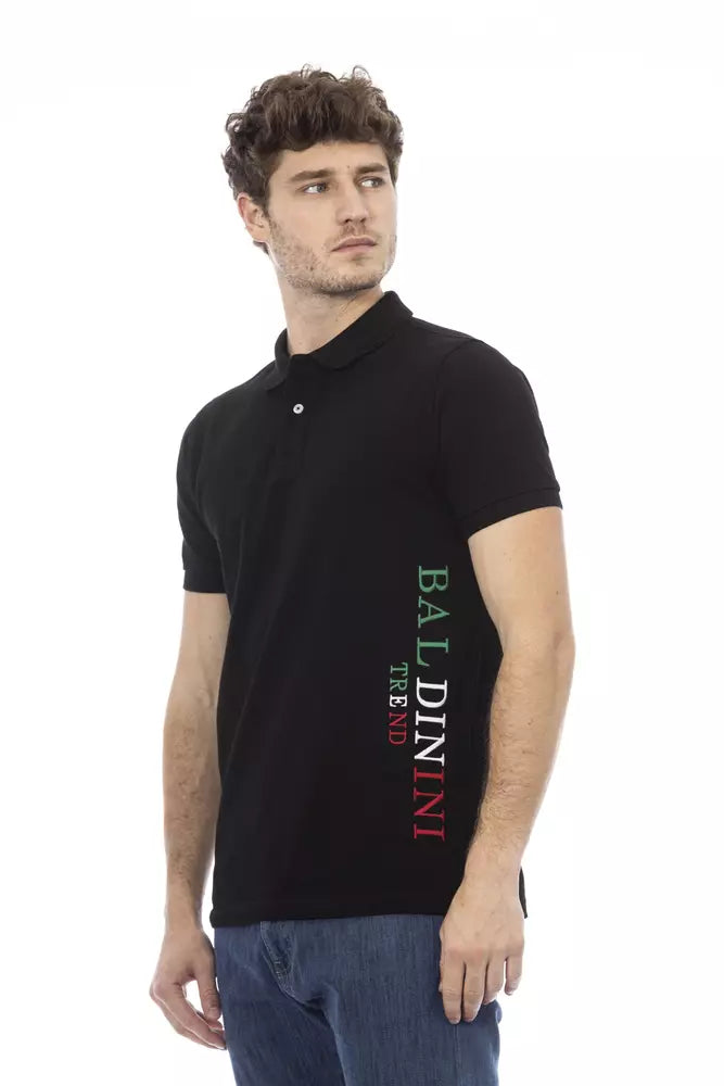 Klassiek zwart katoenen poloshirt met chique borduursel