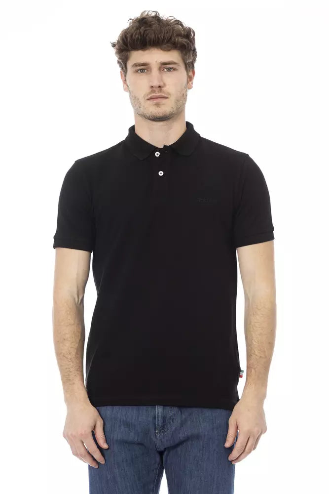 Elegante polo de algodón negro con bordado elegante