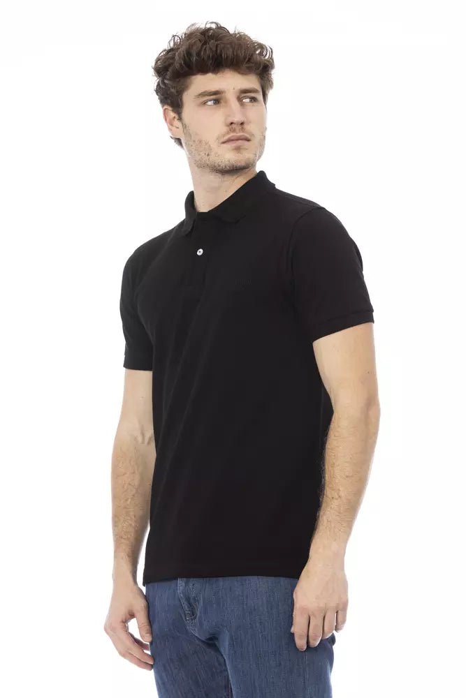 Elegante polo de algodón negro con bordado elegante