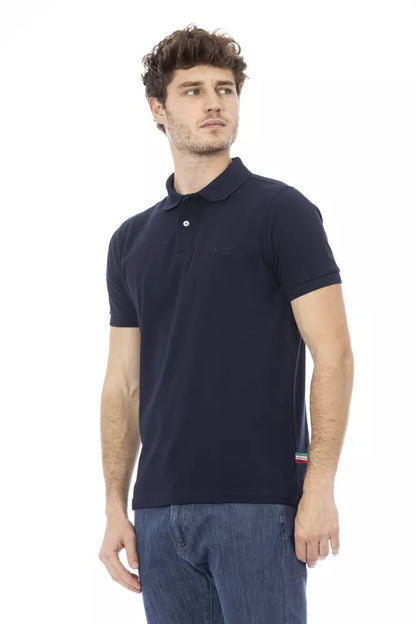 Elegante blauwe katoenen polo met chique borduursel