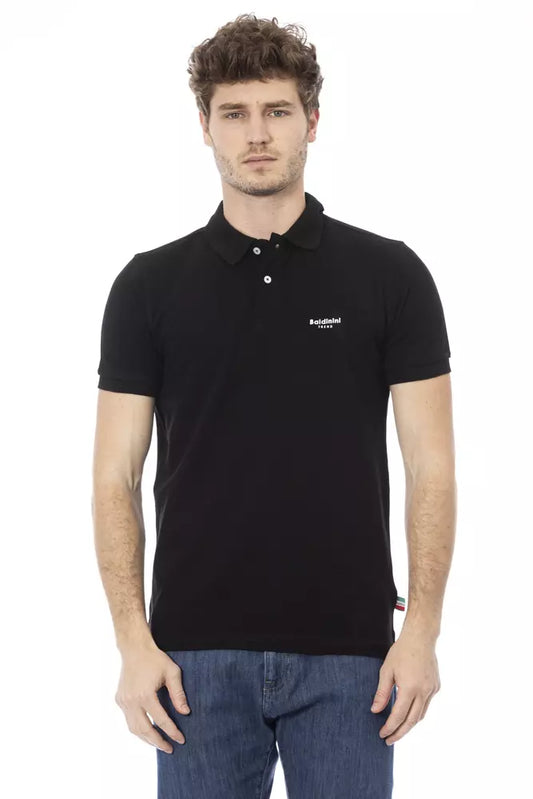 Elegante Polo de Algodón Negro con Bordado Frontal