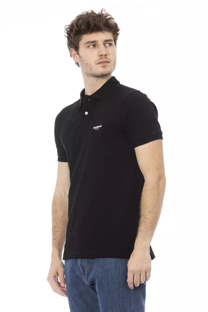 Elegante Polo de Algodón Negro con Bordado Frontal