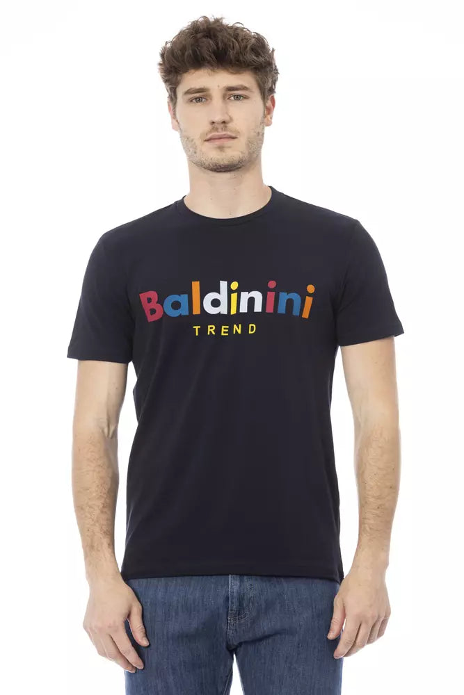 Trendy blauw katoenen T-shirt met ronde hals