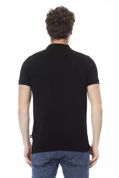 Elegante Polo de Algodón Negro con Bordado Frontal