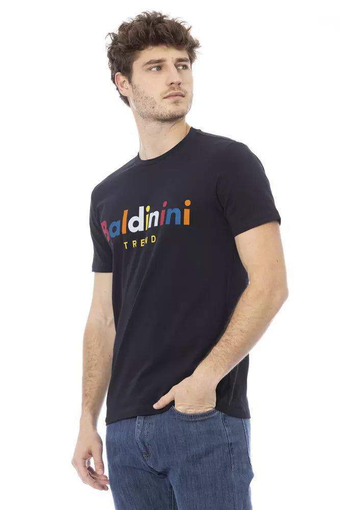 Trendy blauw katoenen T-shirt met ronde hals