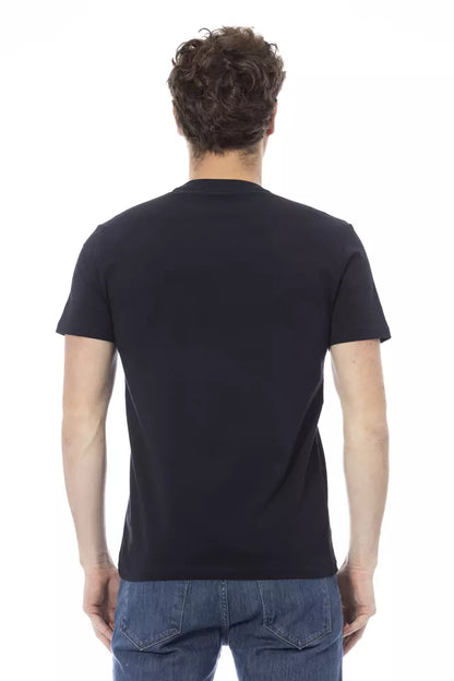 Trendy blauw katoenen T-shirt met ronde hals