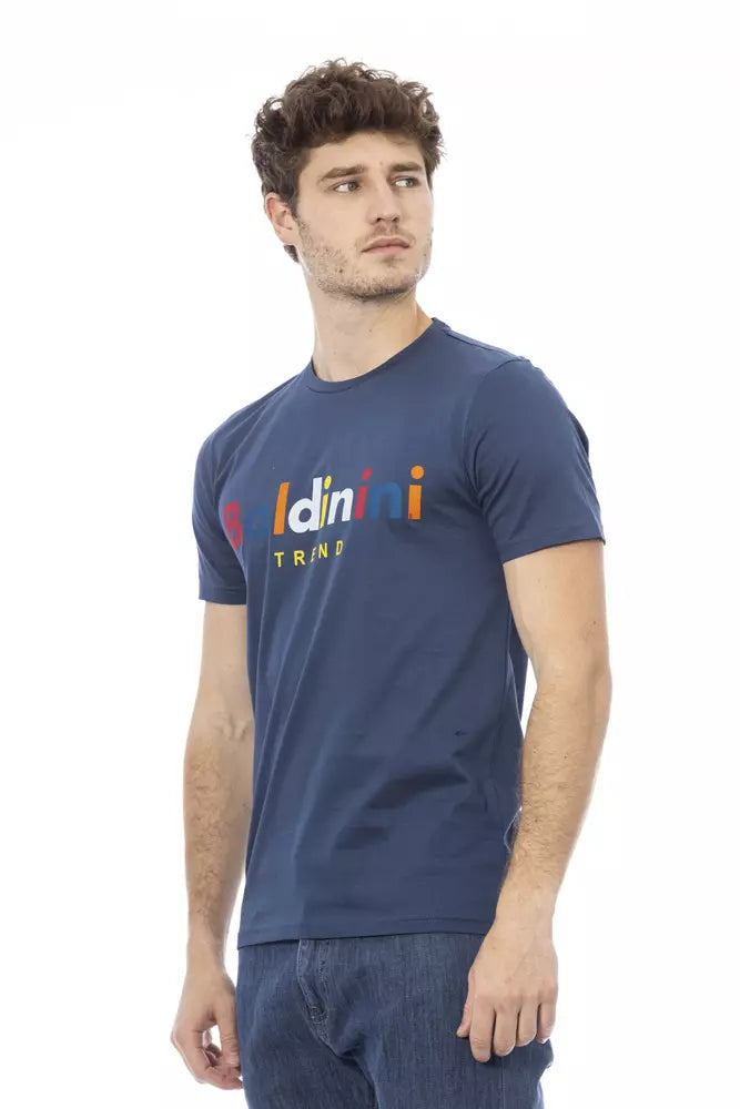 Camiseta elegante de algodón azul con estampado frontal