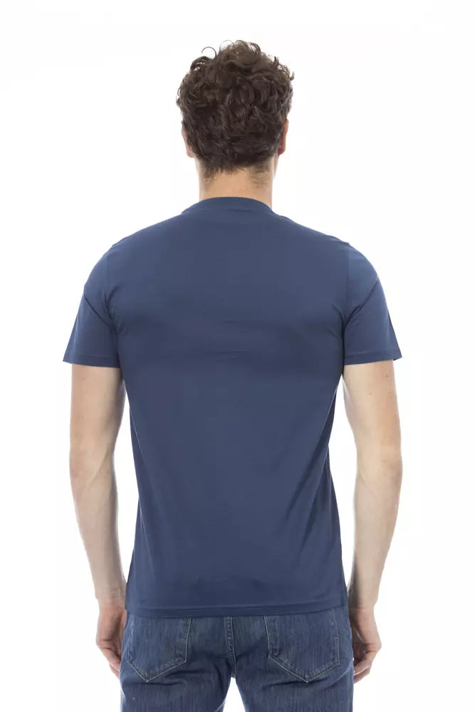 Chique blauw katoenen T-shirt met print op de voorkant