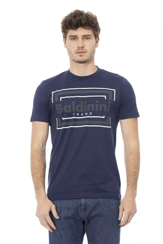 Camiseta elegante de algodón azul con estampado frontal