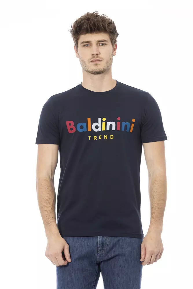 Chique blauw katoenen T-shirt met print op de voorkant