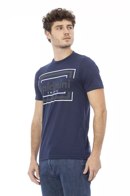 Camiseta elegante de algodón azul con estampado frontal