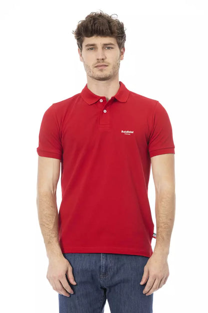 Elegante polo de algodón rojo con bordado elegante