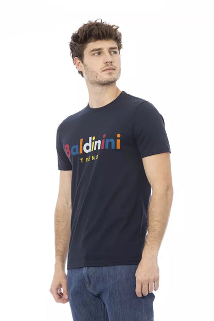 Chique blauw katoenen T-shirt met print op de voorkant