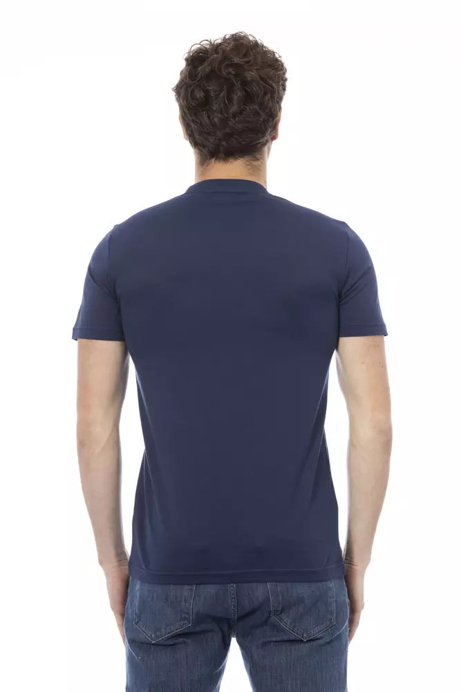 Camiseta elegante de algodón azul con estampado frontal