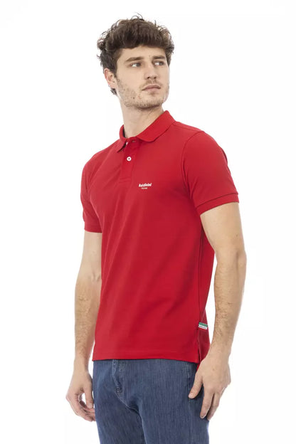 Elegante polo de algodón rojo con bordado elegante