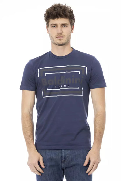 Camiseta elegante de algodón azul con estampado frontal