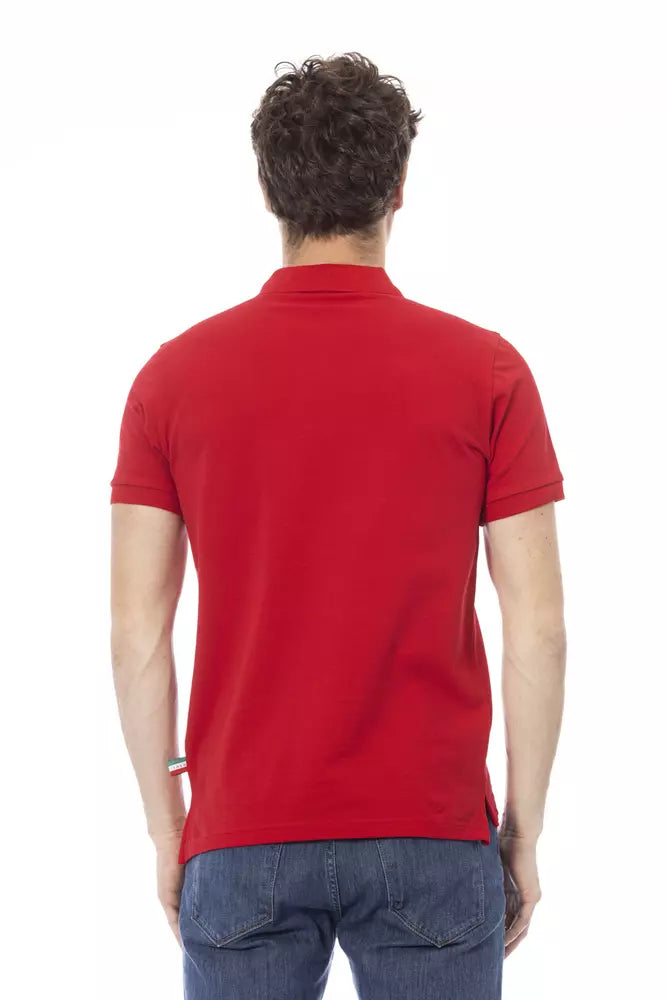 Elegante polo de algodón rojo con bordado elegante