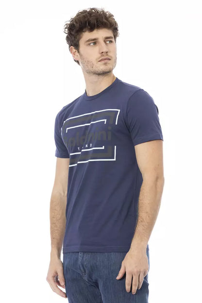 Camiseta elegante de algodón azul con estampado frontal