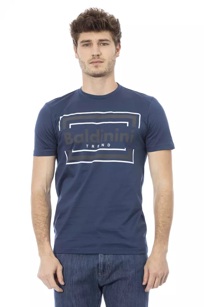 Chique blauw katoenen T-shirt met kenmerkende print op de voorkant