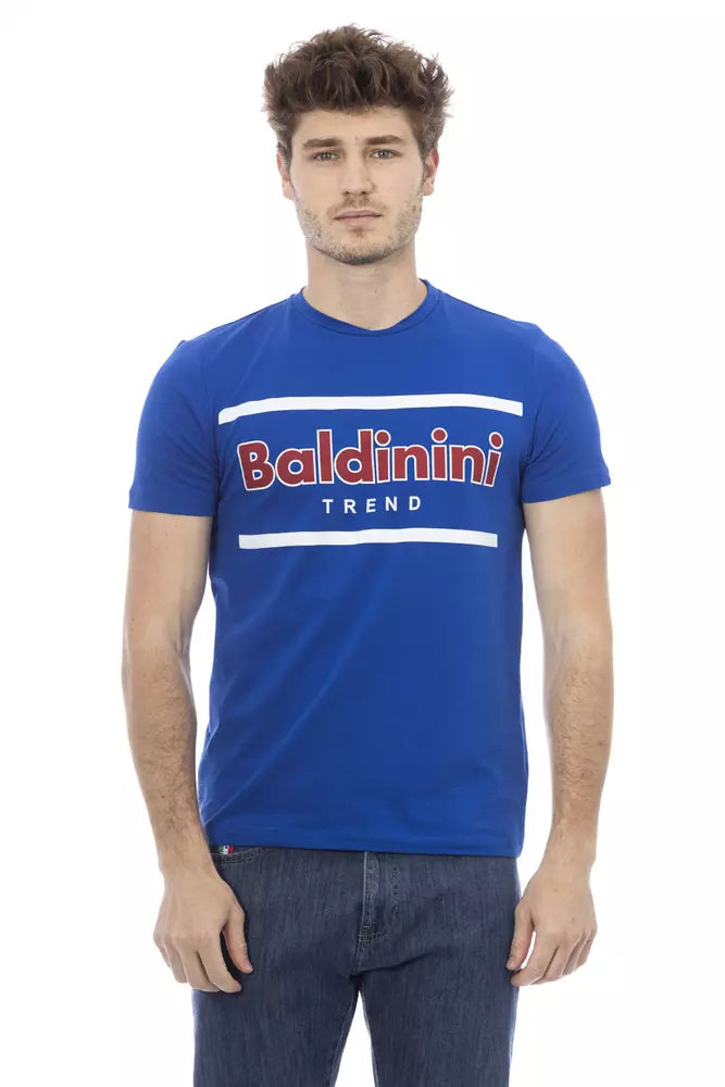 Camiseta elegante de algodón azul con estampado frontal