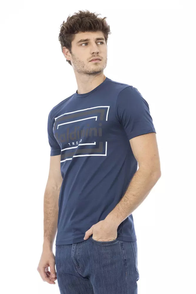 Elegante camiseta de algodón azul con estampado frontal exclusivo