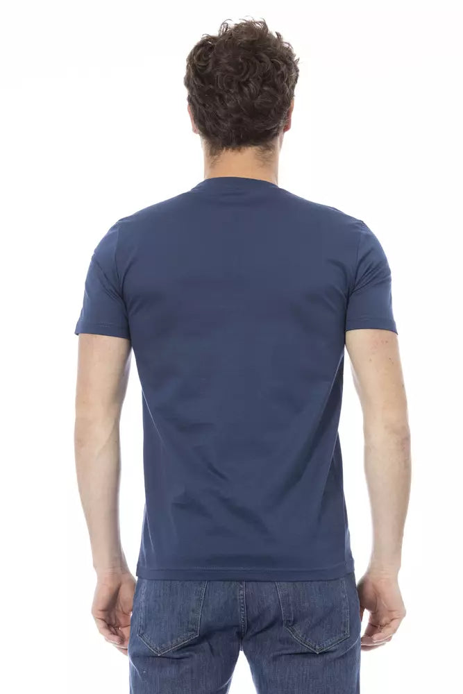 Chique blauw katoenen T-shirt met kenmerkende print op de voorkant