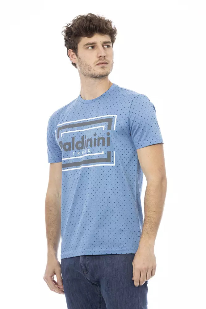 Camiseta elegante de algodón azul claro con estampado frontal