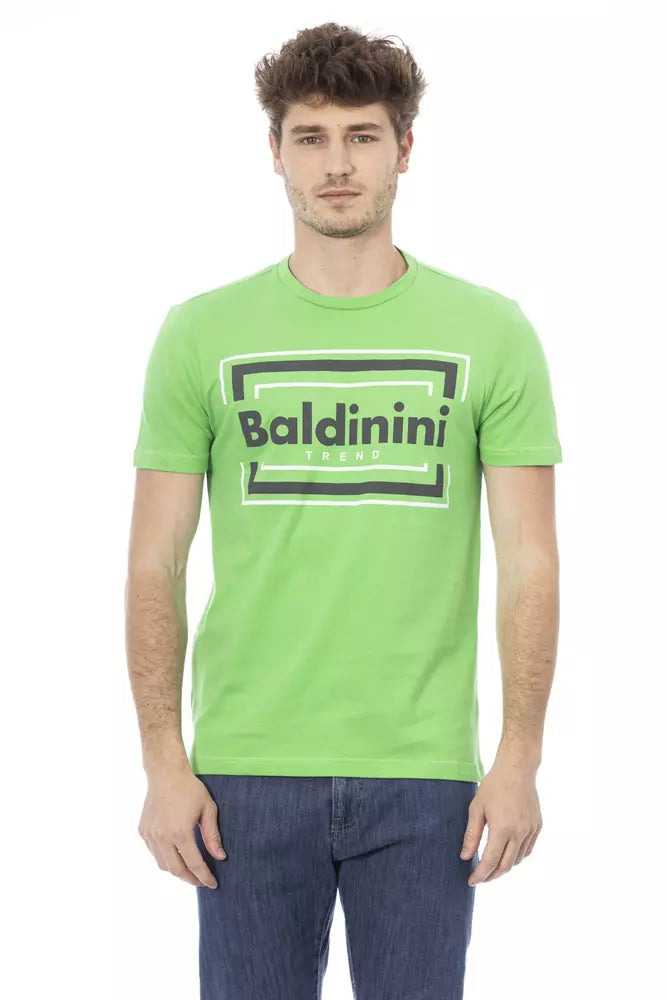 Groen katoenen T-shirt met chique print op de voorkant