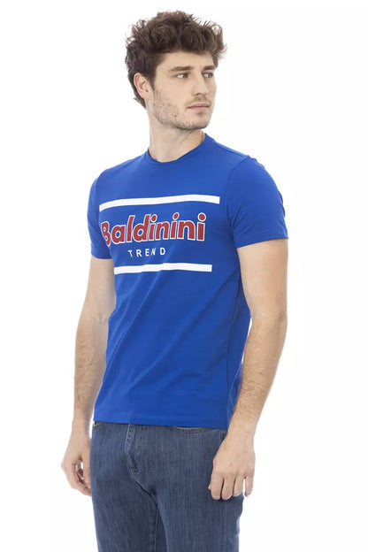 Camiseta elegante de algodón azul con estampado frontal