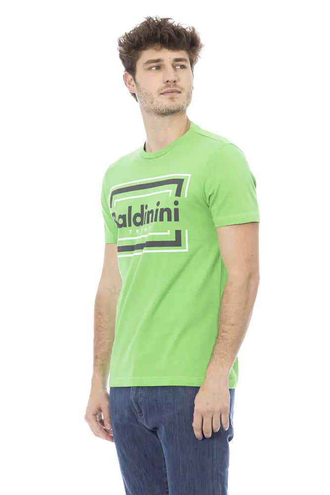 Groen katoenen T-shirt met chique print op de voorkant