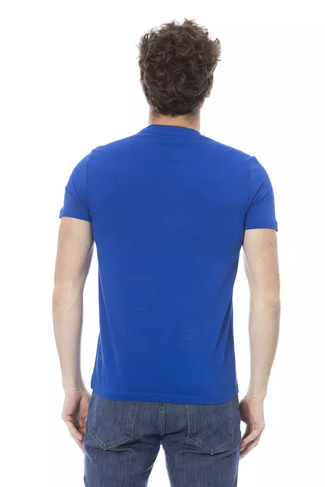 Camiseta elegante de algodón azul con estampado frontal