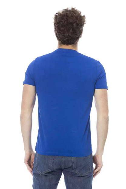 Chique blauw katoenen T-shirt met print op de voorkant