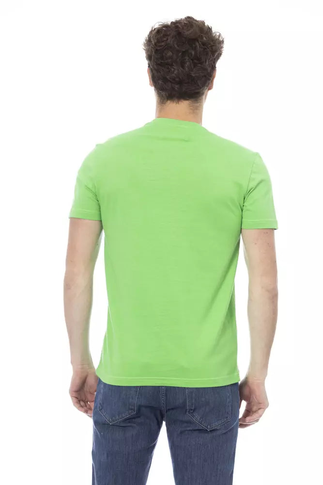 Groen katoenen T-shirt met chique print op de voorkant