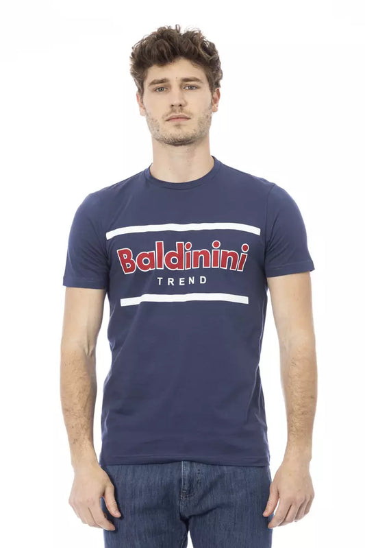 Chique blauw katoenen T-shirt met print op de voorkant